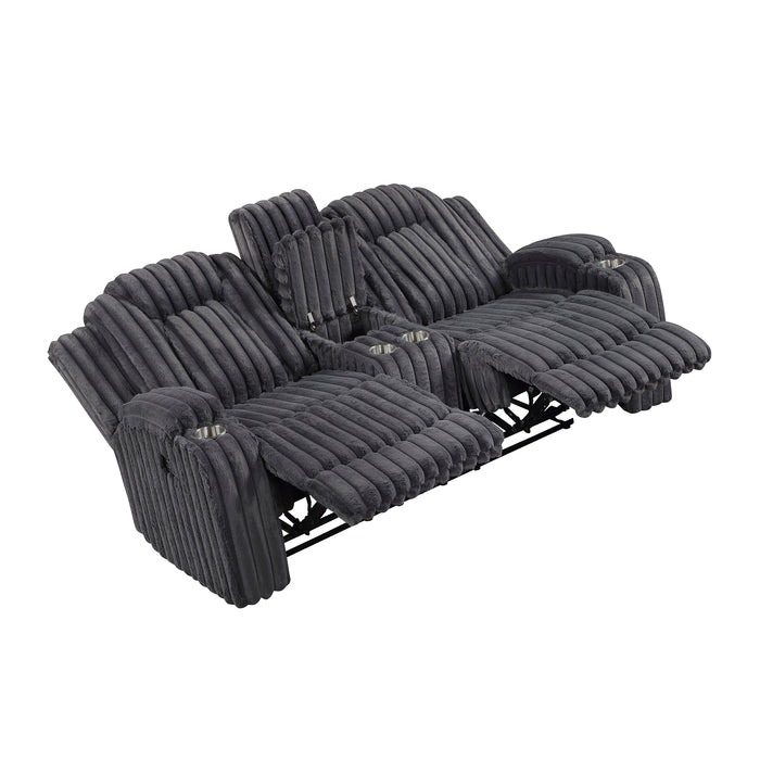 OakvillePark  Lumora Corduroy Double Reclining Loveseat with Center Console and Cup Holders