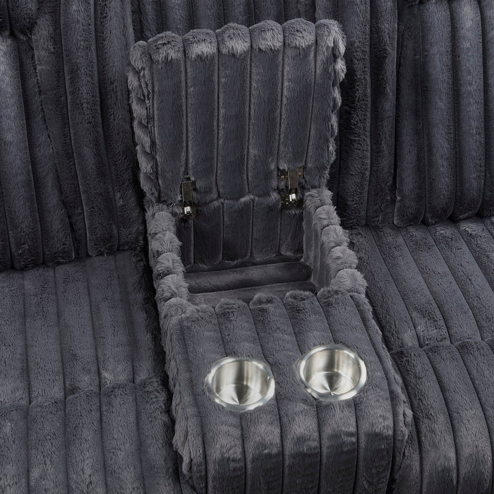 OakvillePark  Lumora Corduroy Double Reclining Loveseat with Center Console and Cup Holders
